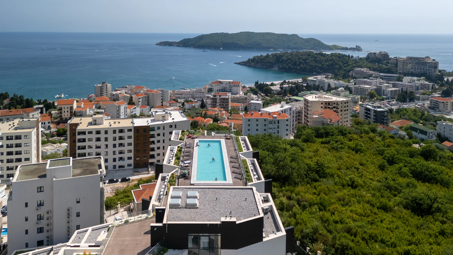 Rooftop pool above the coast